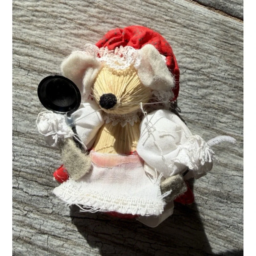 Kurt S Adler Corn Husk Baking Baker Mice Christmas Ornament Mouse 80s Vintage